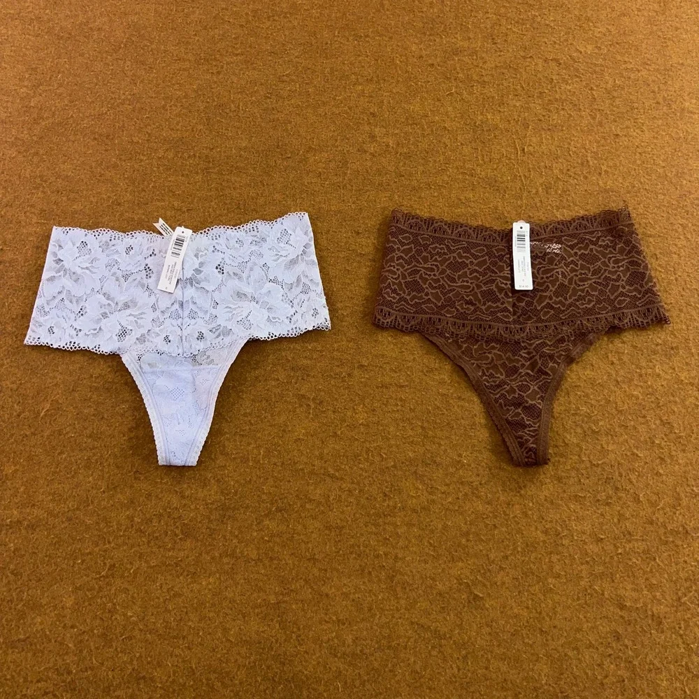 Soma Womens Small Blue Brown Embraceable High Waist Lace Thong Underwear 2pk NWT